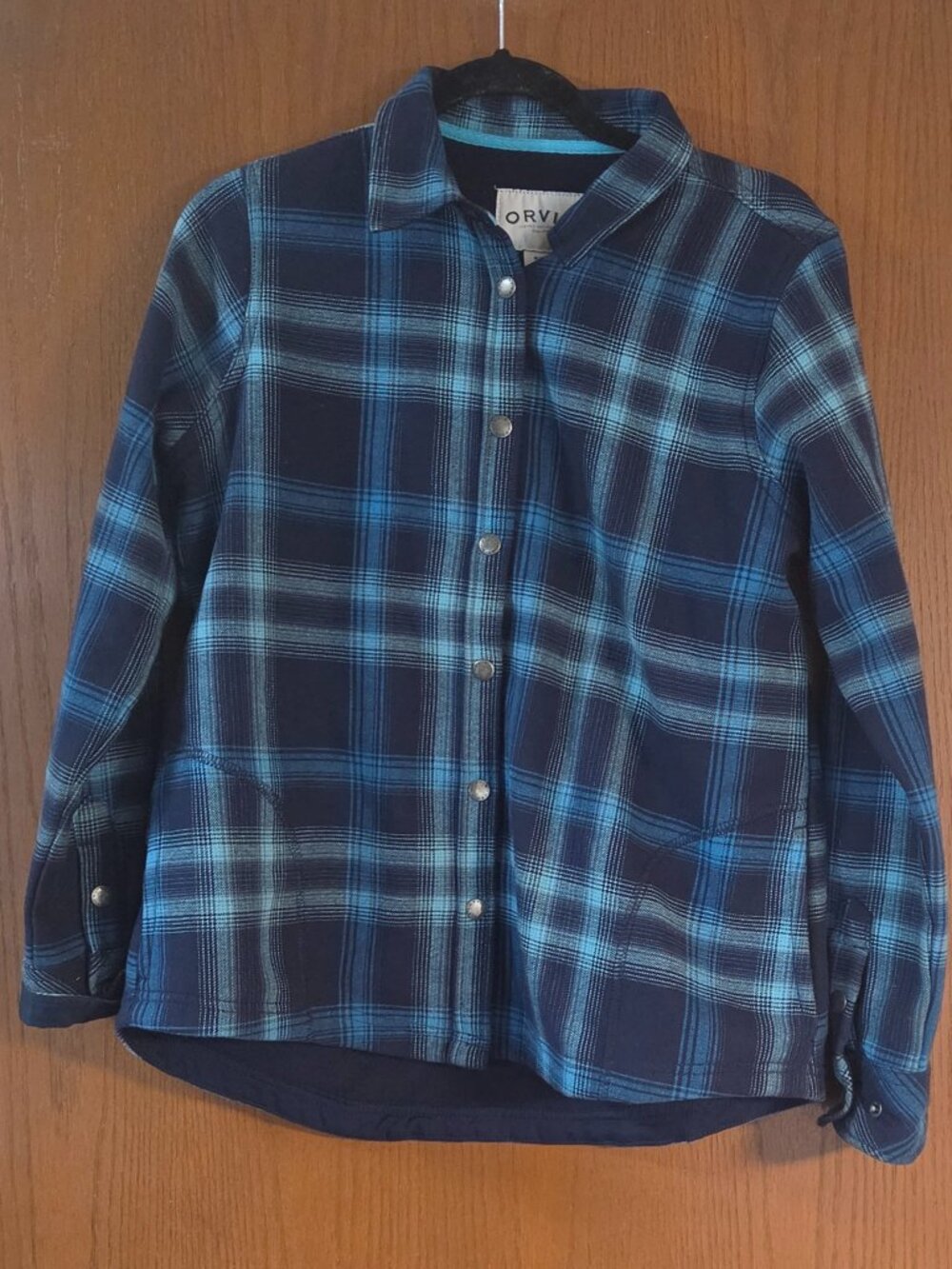 Orvis Classic Collection- Blue Plaid Fleece Lined Snap Front Jacket- Size Medium